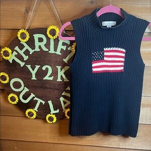 Vintage USA Chunky Knit Sweater Turtleneck Petite Sophisticate American Flag 90s